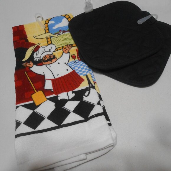 HOME COLLECTION NEW LOT "FAT ITALIAN CHEF DESIGN" KITCHEN TOWEL & POT HOLDERS 🎁 - Picture 2 of 9
